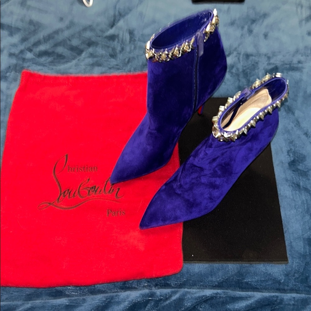 Christian Louboutin Blue Ankle Boots with Silver Accents